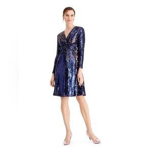 Tahari Arthur S Levine navy Blue MIDI Dress Size Small